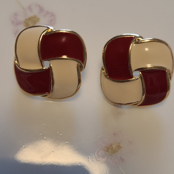 Napier vintage 80's pierced earrings enamel - Picture 4 of 8